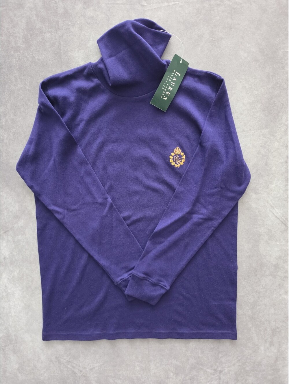 SKU0300 Vintage Ralph Lauren Womens Petite Purple Turtleneck Crest Sweater NWT